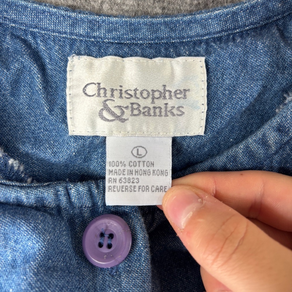 Christopher & Banks Denim Jumper Dress and Jacket Set Blue Cotton Star Stars L - Picture 3 of 13